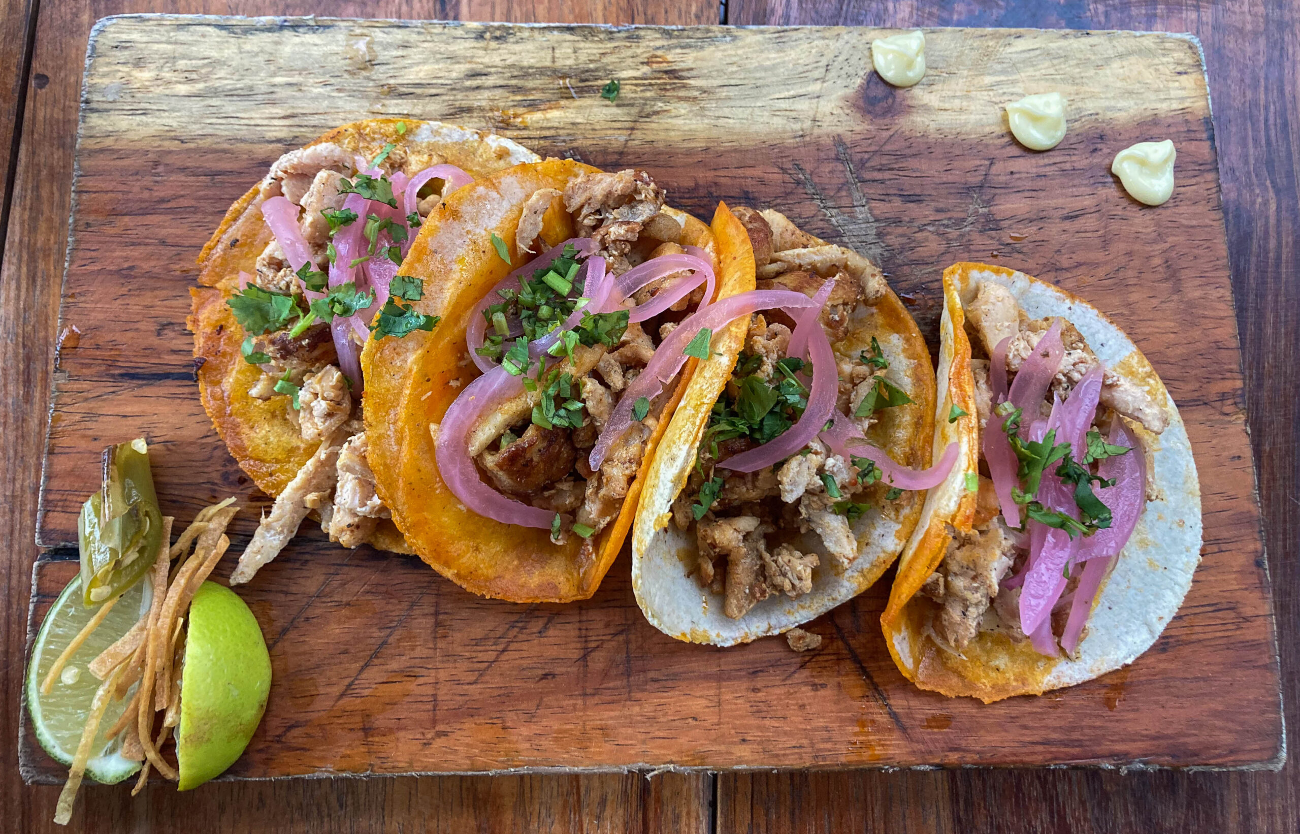 Gros tacos au restaurant La Taqueria à Tulum au Mexique